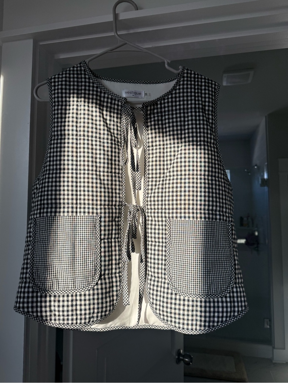 vestique Black & White Gingham Tie-Front Vest